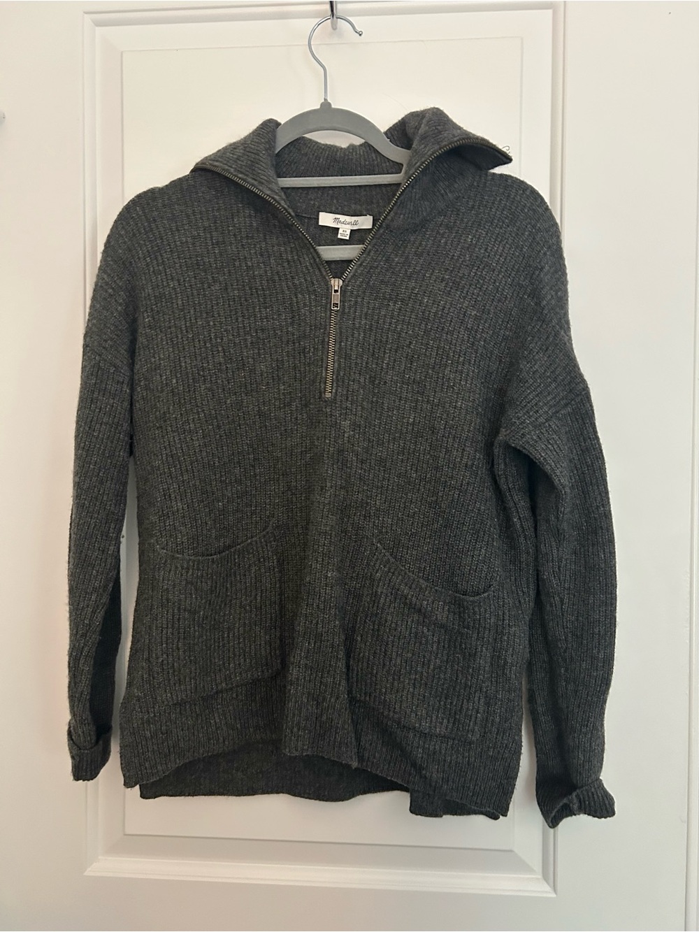 Madewell Merino Wool Blend Quarter Zip Gray Sweater